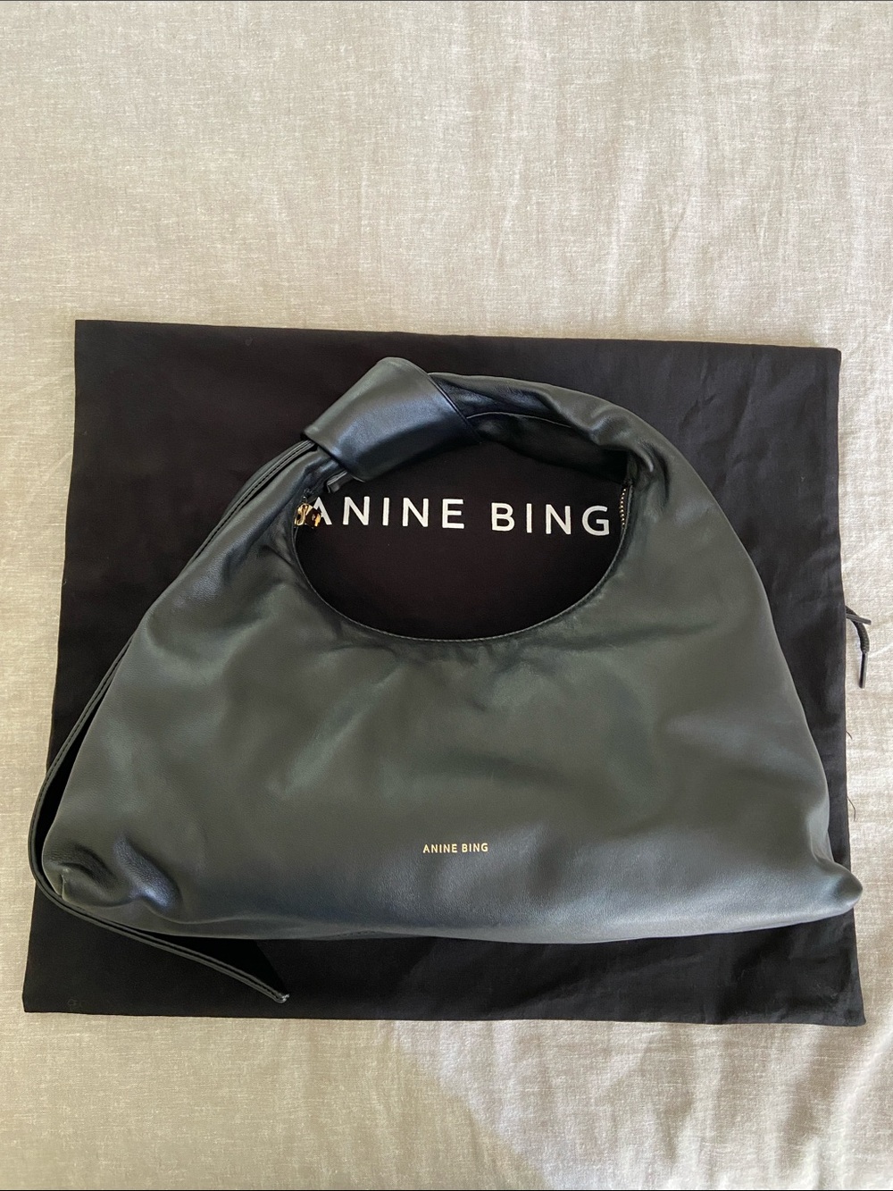 Anine Bing Grace Bag - Black Leather Knot-Top Shoulder Bag - Picture 1 of 4